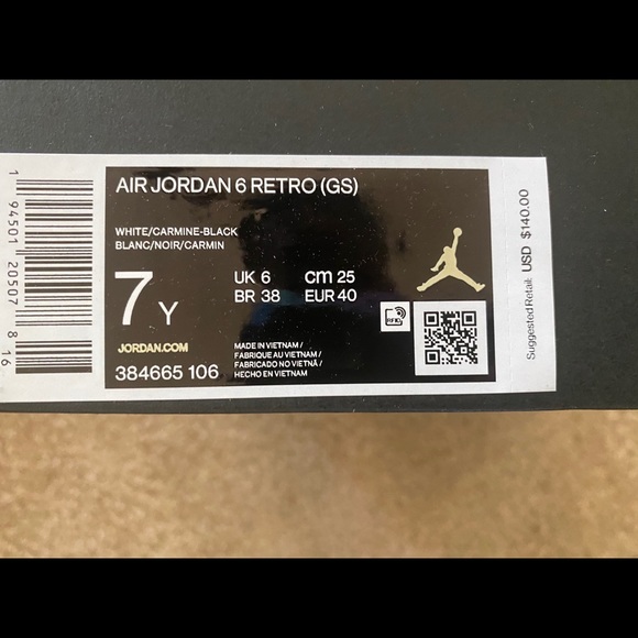 Jordan Carmine 6’s Big Boy size 7 - Picture 4 of 10